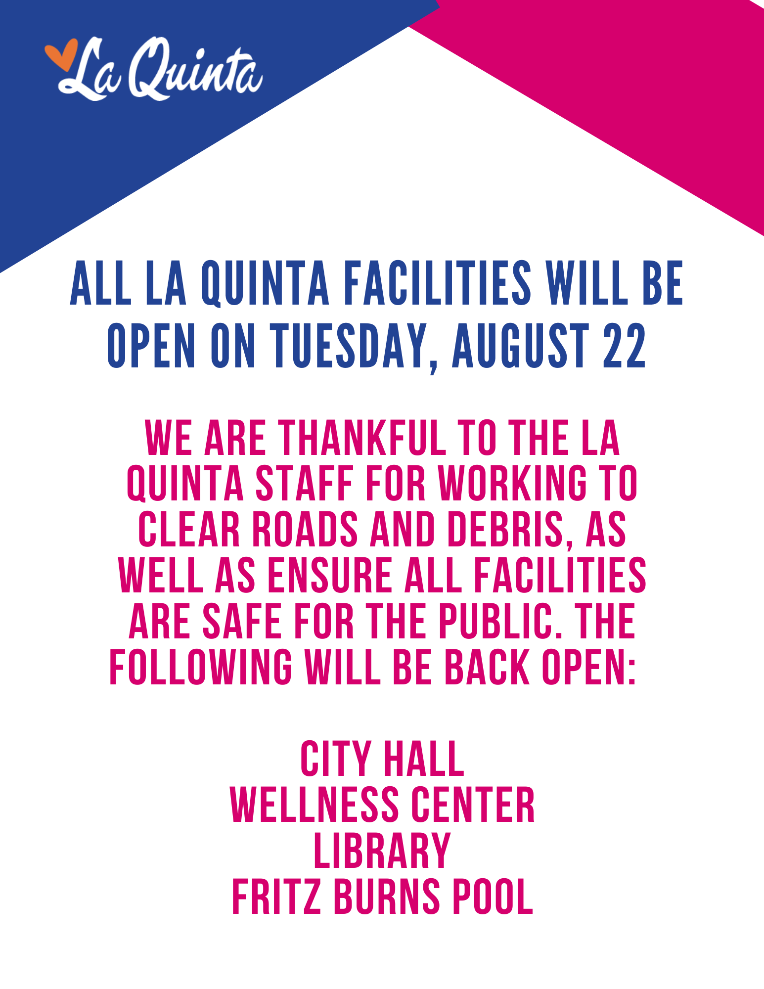 City Facilities Open